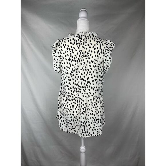 Women’s Spotted Ruffle Sleeve High Neck Sleeveless Top Medium - Picture 4 of 8